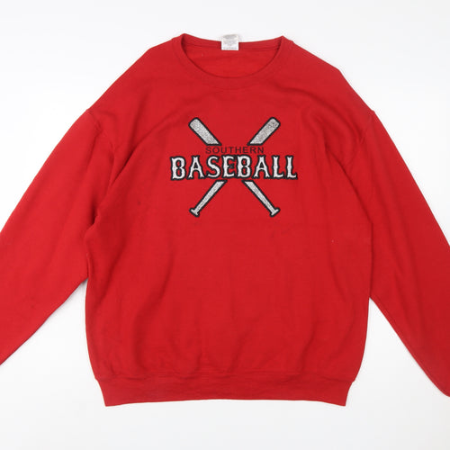 Jerzees Women Red Baseball Graphic Pullover Sweatshirt Size L