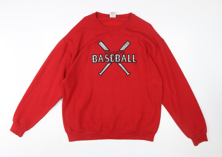 Jerzees Women Red Baseball Graphic Pullover Sweatshirt Size L