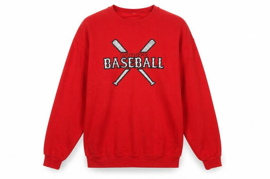 Front view of Jerzees Women Red Baseball Graphic Pullover Sweatshirt, size L