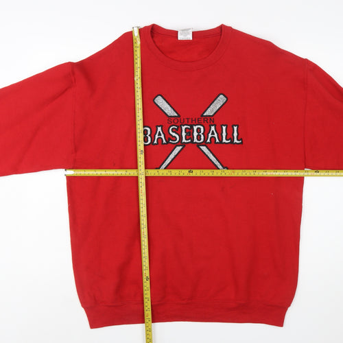 Jerzees Women Red Baseball Graphic Pullover Sweatshirt Size L