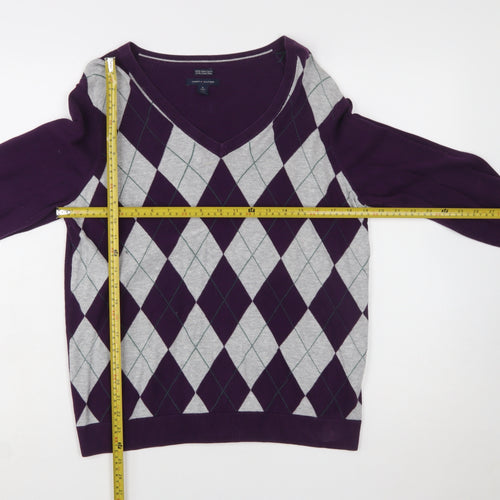Tommy Hilfiger Women’s Purple Argyle V-Neck Cotton Jumper XL