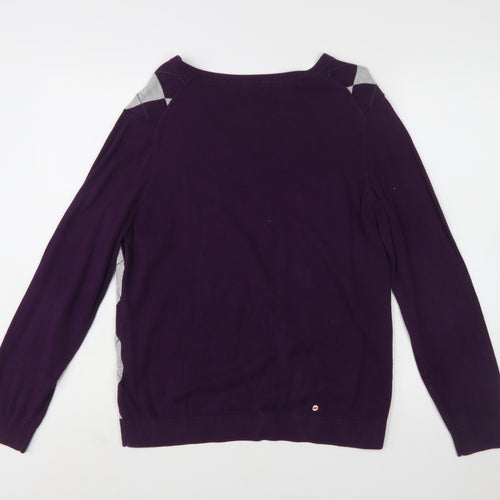 Tommy Hilfiger Women’s Purple Argyle V-Neck Cotton Jumper XL