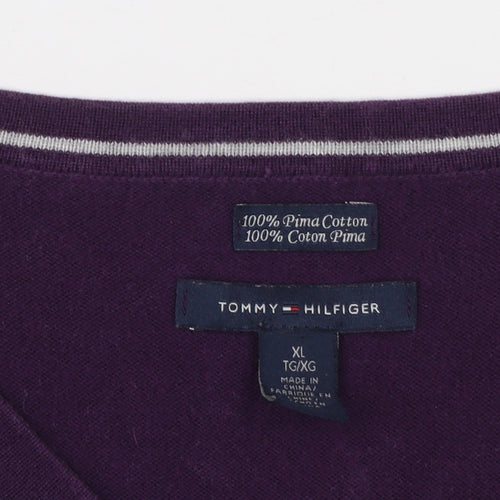 Tommy Hilfiger Women’s Purple Argyle V-Neck Cotton Jumper XL