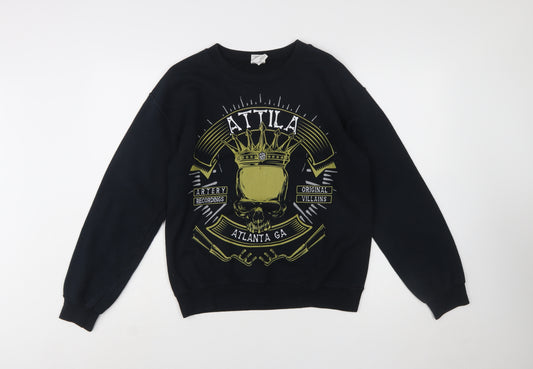 Gildan Women's Black Graphic Pullover Sweatshirt S Skull Print