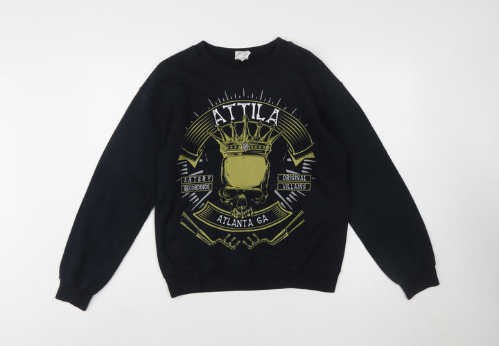 Gildan Women's Black Graphic Pullover Sweatshirt S Skull Print