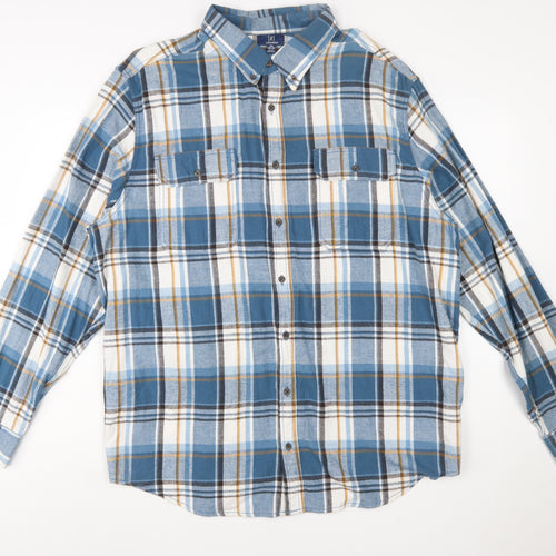George Men’s Blue Check Flannel Button-Up Shirt 2XL Regular Fit