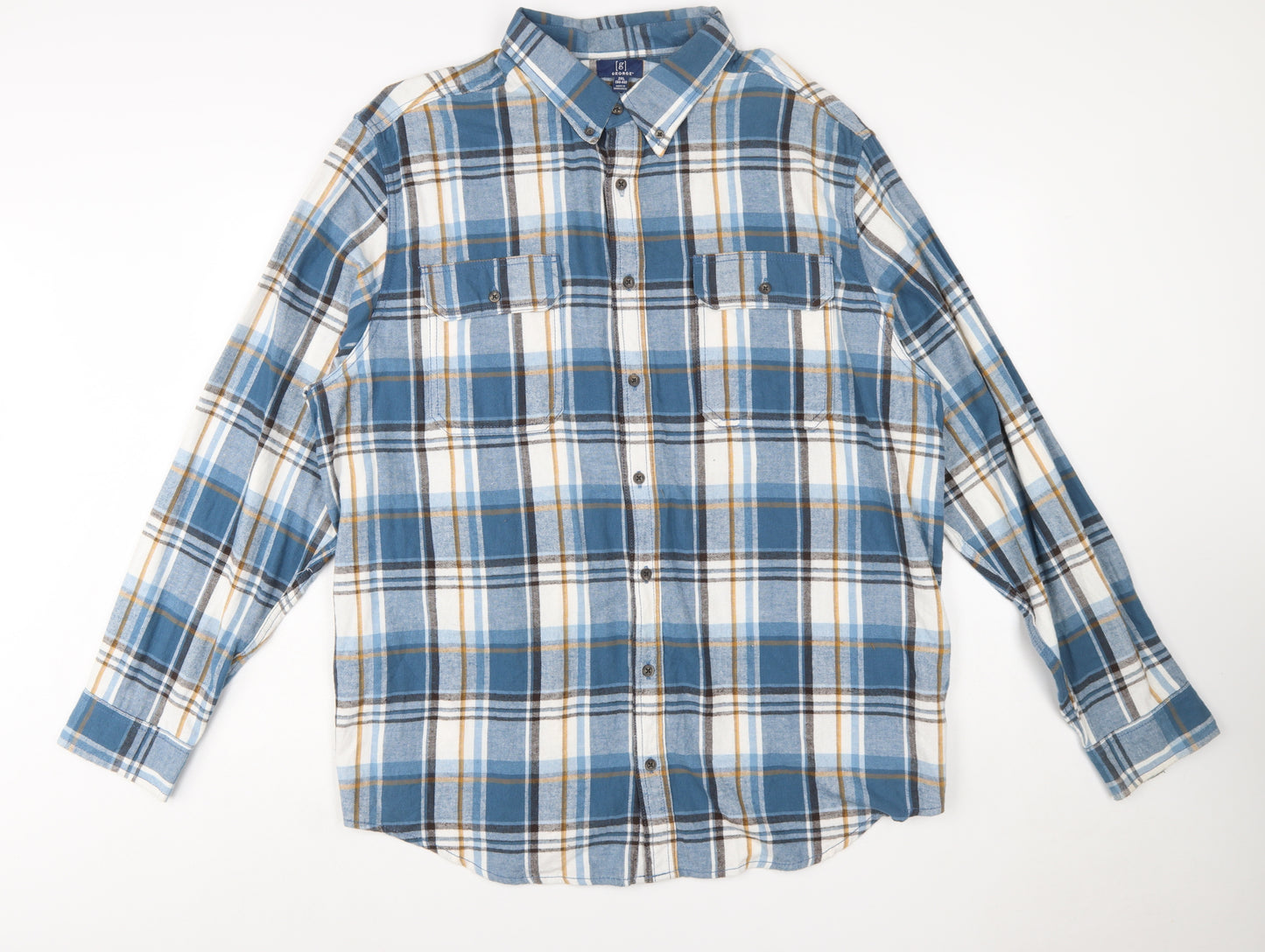 George Men’s Blue Check Flannel Button-Up Shirt 2XL Regular Fit