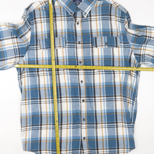 George Men’s Blue Check Flannel Button-Up Shirt 2XL Regular Fit