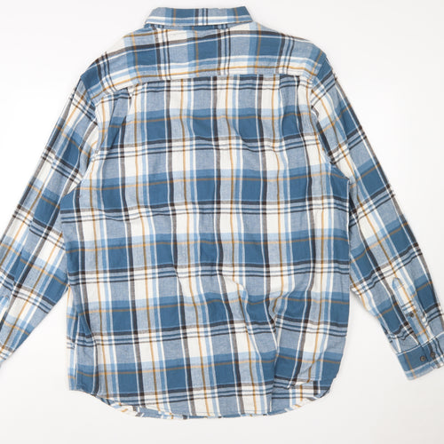 George Men’s Blue Check Flannel Button-Up Shirt 2XL Regular Fit