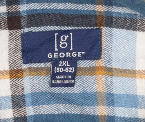 George Men’s Blue Check Flannel Button-Up Shirt 2XL Regular Fit