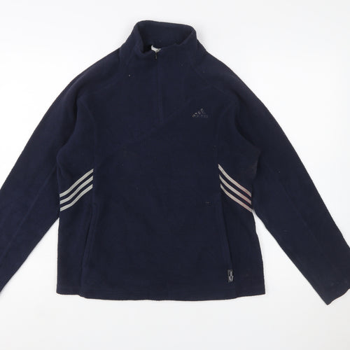 Adidas Women's Navy Fleece Pullover Sweatshirt UK 14 with 1/4 Zip