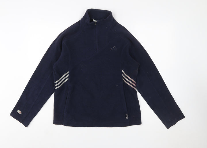 Adidas Women's Navy Fleece Pullover Sweatshirt UK 14 with 1/4 Zip