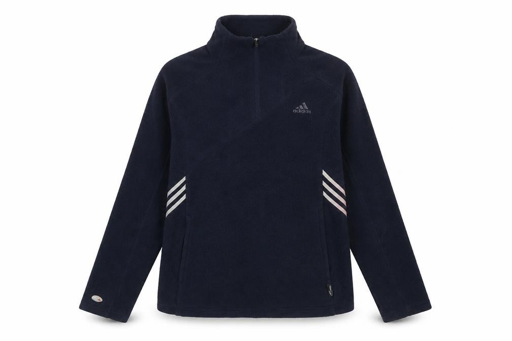Front view of Adidas Women's Navy Fleece Pullover Sweatshirt UK 14 with 1/4 Zip