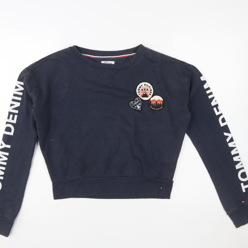 Tommy Hilfiger Denim Womens Navy Sweatshirt XS Crew Neck Cotton Logo