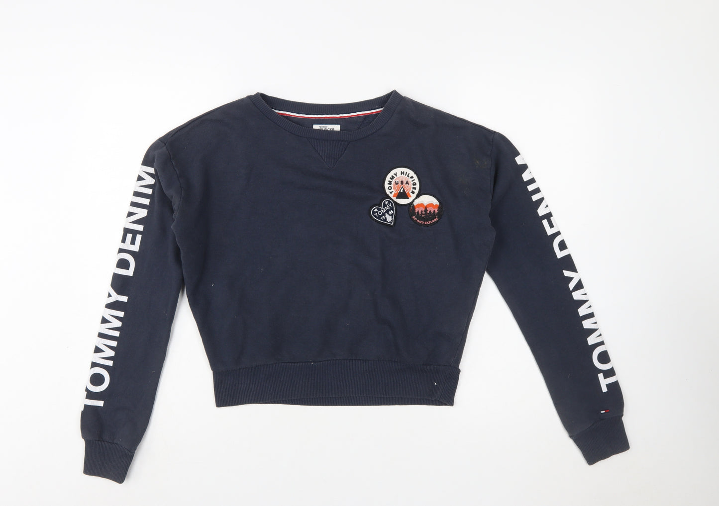 Tommy Hilfiger Denim Womens Navy Sweatshirt XS Crew Neck Cotton Logo