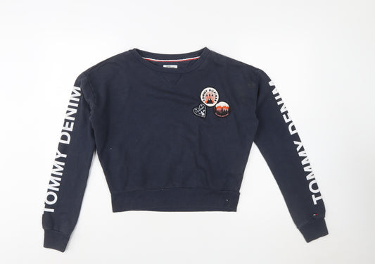 Tommy Hilfiger Denim Womens Navy Sweatshirt XS Crew Neck Cotton Logo