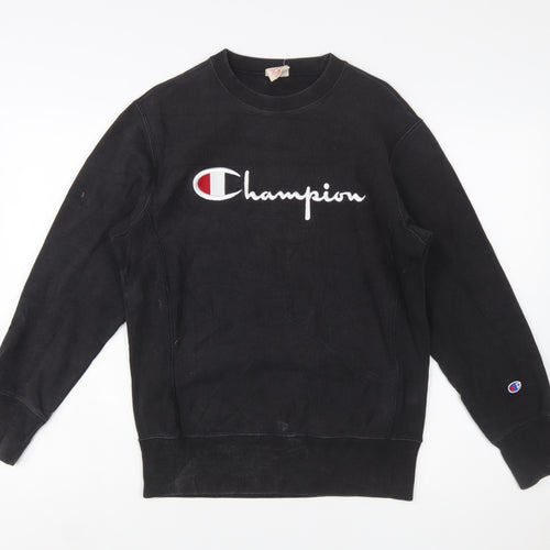 Champion Men's Black Reverse Weave Sweatshirt Medium Pullover Logo