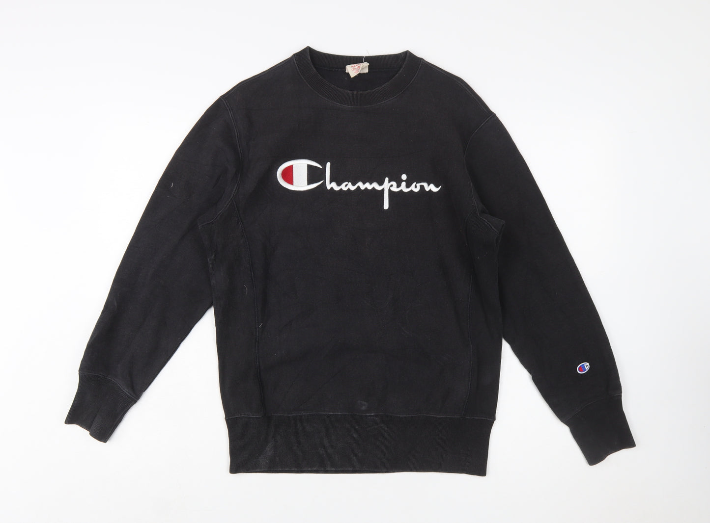Champion Men's Black Reverse Weave Sweatshirt Medium Pullover Logo