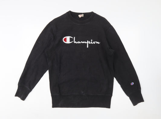Champion Men's Black Reverse Weave Sweatshirt Medium Pullover Logo