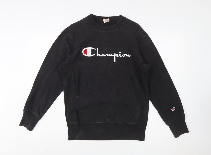 Champion Men's Black Reverse Weave Sweatshirt Medium Pullover Logo