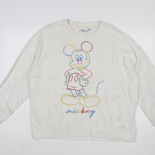 Disney Women White Mickey Mouse Printed Pullover Sweatshirt L