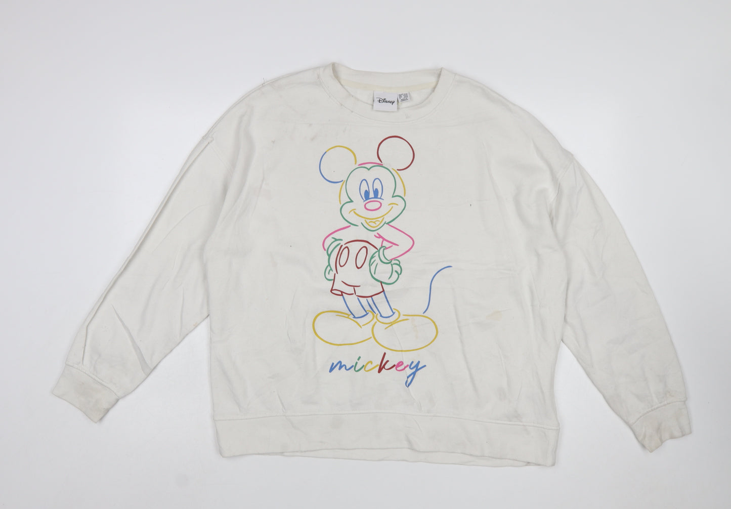 Disney Women White Mickey Mouse Printed Pullover Sweatshirt L