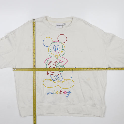 Disney Women White Mickey Mouse Printed Pullover Sweatshirt L