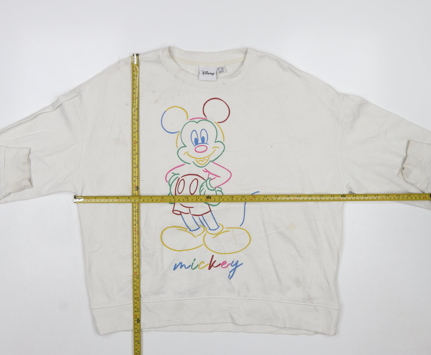 Disney Women White Mickey Mouse Printed Pullover Sweatshirt L