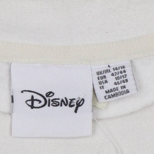 Disney Women White Mickey Mouse Printed Pullover Sweatshirt L