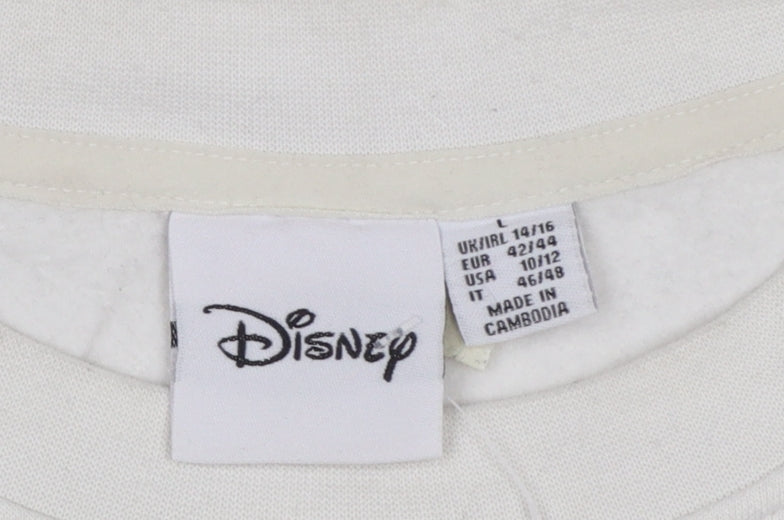 Disney Women White Mickey Mouse Printed Pullover Sweatshirt L