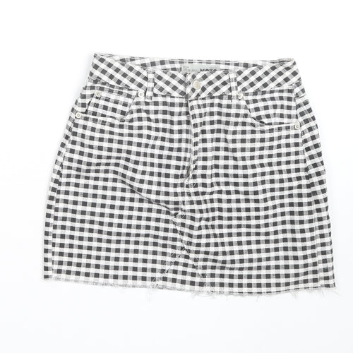 Topshop Women Black Check Denim Mini Skirt Size 10