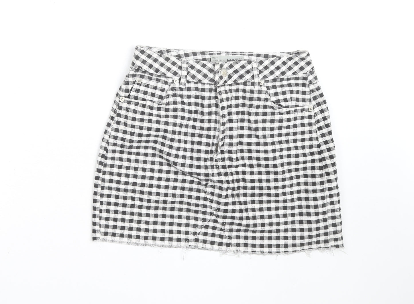 Topshop Women Black Check Denim Mini Skirt Size 10