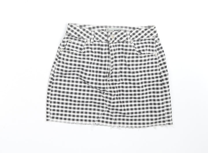 Topshop Women Black Check Denim Mini Skirt Size 10