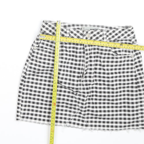 Topshop Women Black Check Denim Mini Skirt Size 10