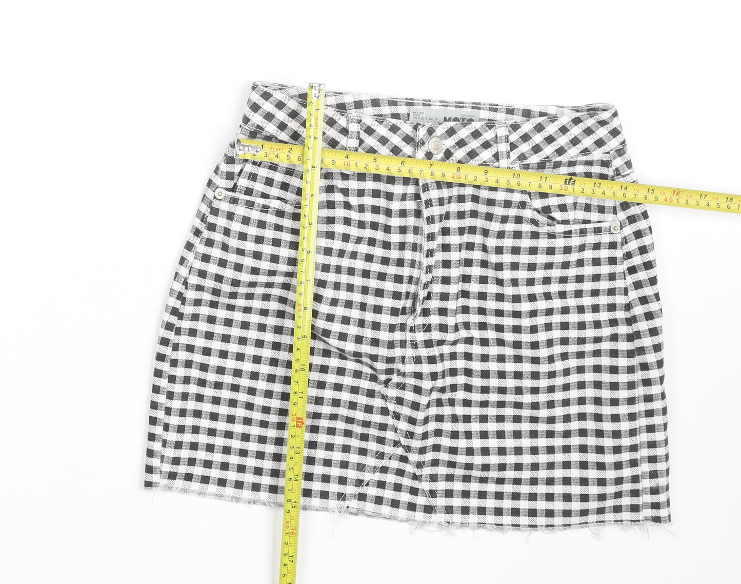 Topshop Women Black Check Denim Mini Skirt Size 10
