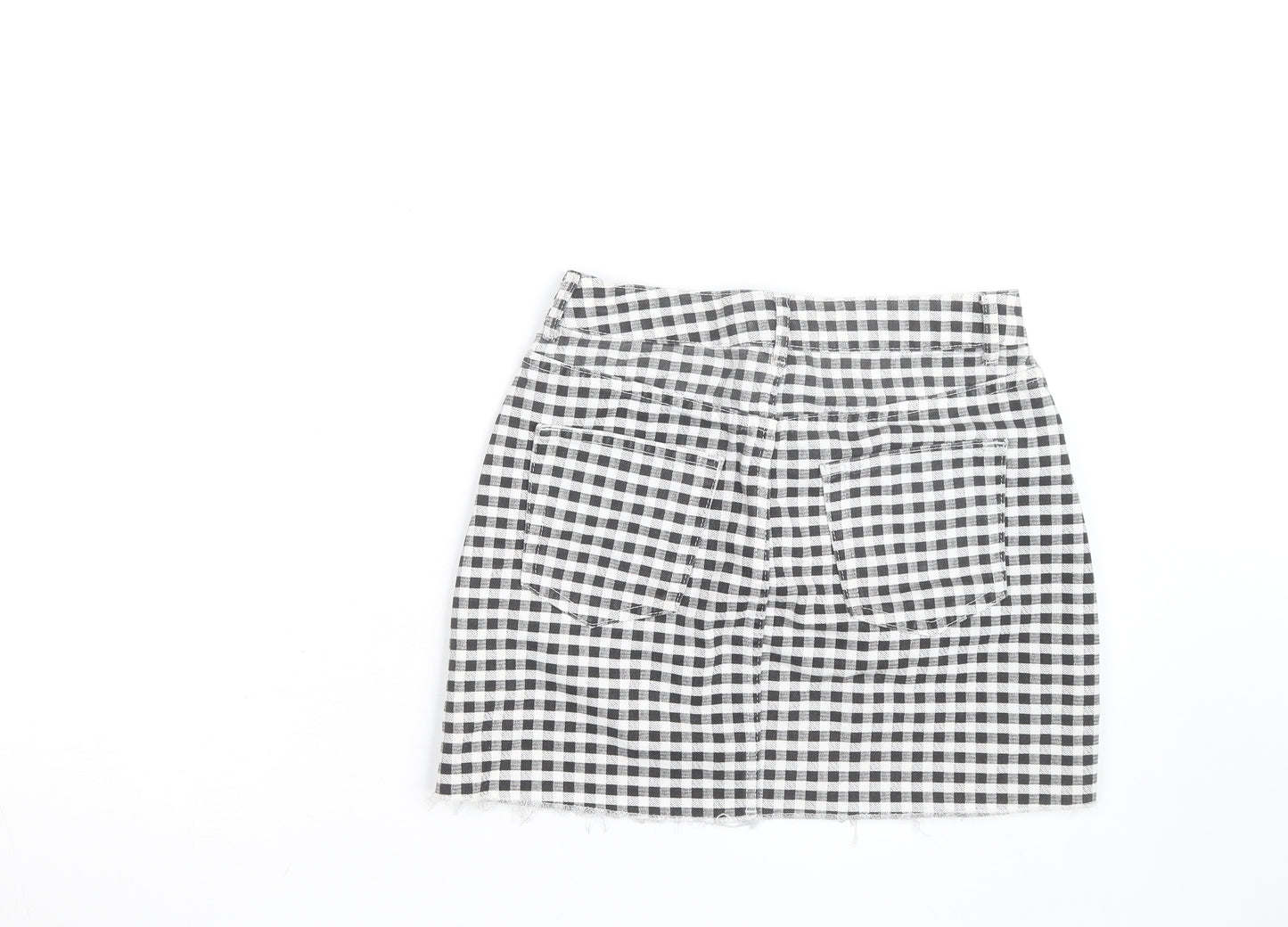 Topshop Women Black Check Denim Mini Skirt Size 10