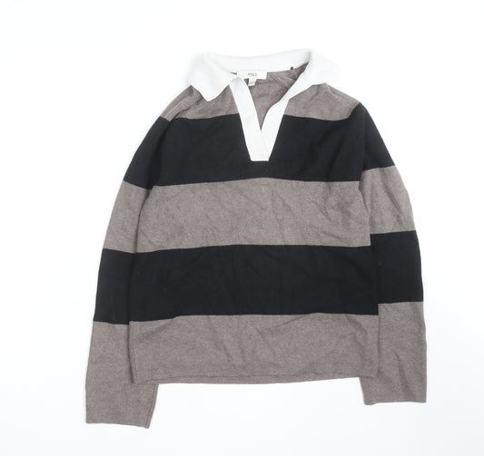 Marks and Spencer Men's Grey Striped Collared Pullover Jumper Size S