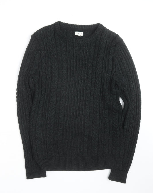 Linea Men's Black Wool Cable-Knit Jumper Size S Crew Neck
