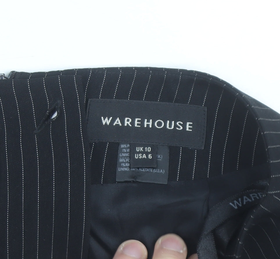 Warehouse Women’s Black Pinstripe Pencil Skirt Size 10 Lined Workwear