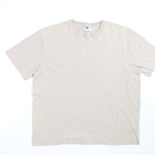 Topman Men's Beige Crew Neck Cotton Regular Fit T-Shirt L