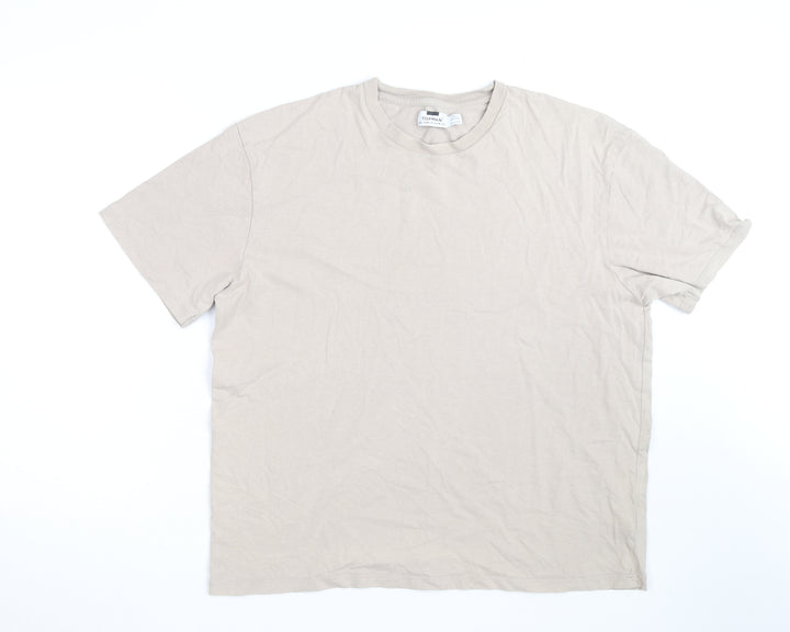 Topman Men's Beige Crew Neck Cotton Regular Fit T-Shirt L