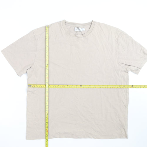 Topman Men's Beige Crew Neck Cotton Regular Fit T-Shirt L