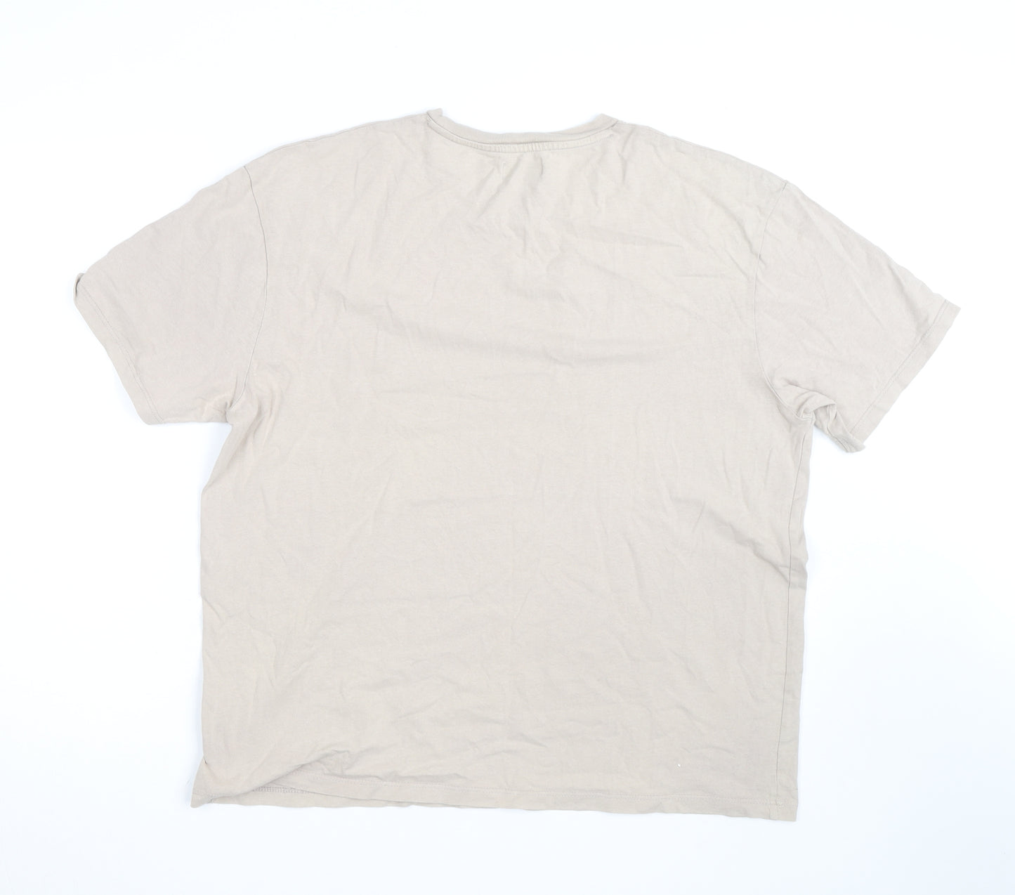 Topman Men's Beige Crew Neck Cotton Regular Fit T-Shirt L