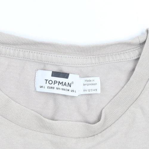 Topman Men's Beige Crew Neck Cotton Regular Fit T-Shirt L