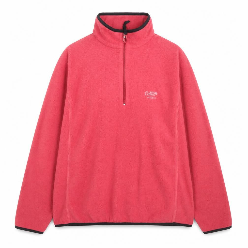 Front view of Cotton Traders Women's Pink Fleece 1/4 Zip Pullover Jacket L