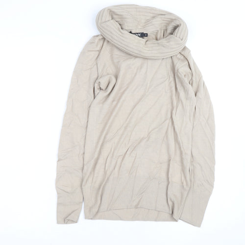 DKNY Women Beige Roll Neck Long Sleeve Wool Knit Top XS