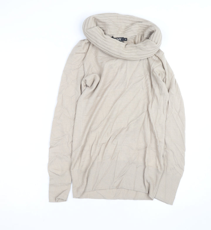 DKNY Women Beige Roll Neck Long Sleeve Wool Knit Top XS