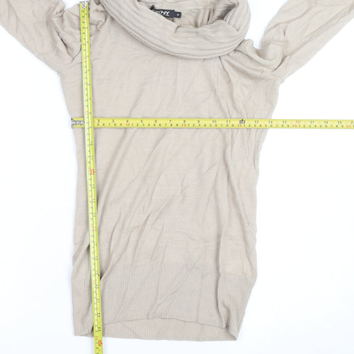 DKNY Women Beige Roll Neck Long Sleeve Wool Knit Top XS