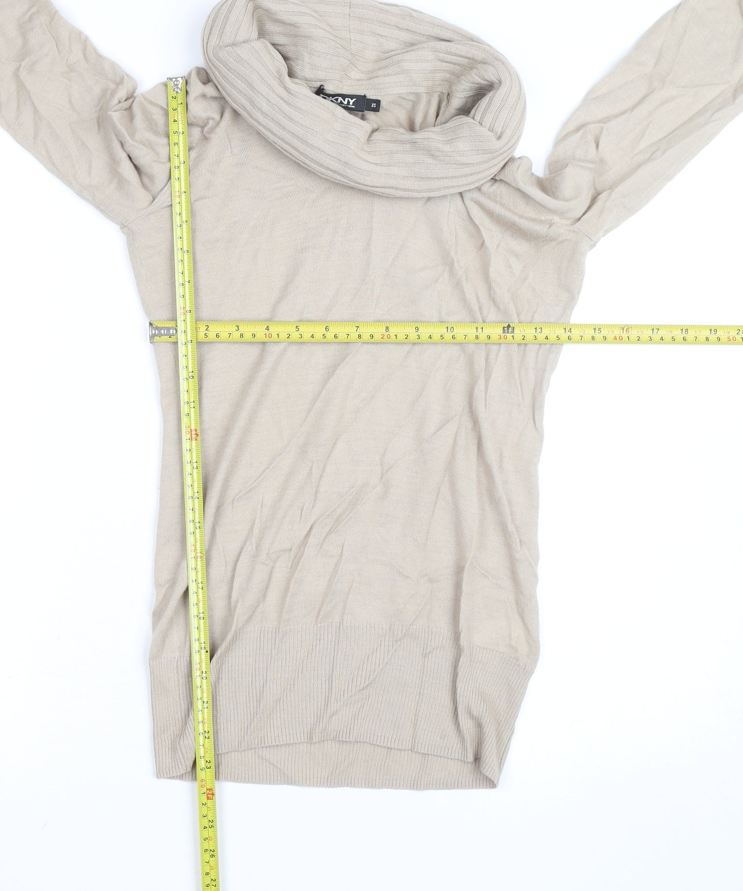 DKNY Women Beige Roll Neck Long Sleeve Wool Knit Top XS