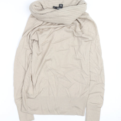 DKNY Women Beige Roll Neck Long Sleeve Wool Knit Top XS